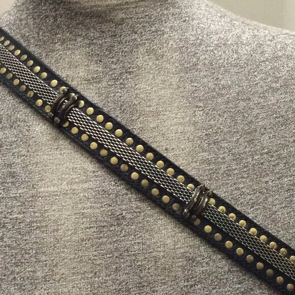 Vintage Designer NANNI Belt Italian Leather Silver Gold Black Metallic 44.75"L - Picture 3 of 6